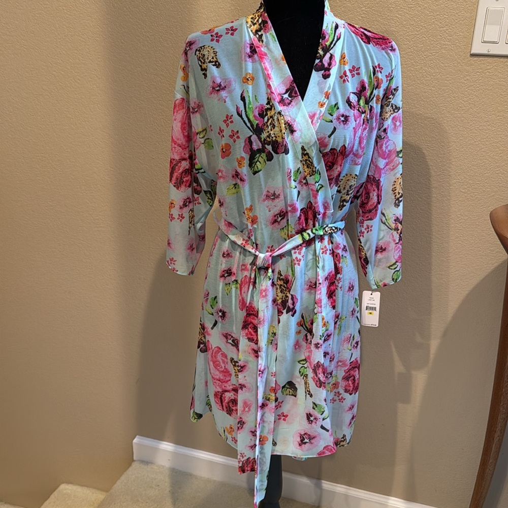 Betsy Johnson Intimates Chiffon Short Robe - Multicolor Floral
